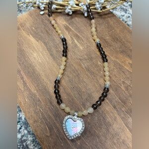 Japan Movement Rare Silver Elegant Heart Quartz WatchPendant Necklace with Beads